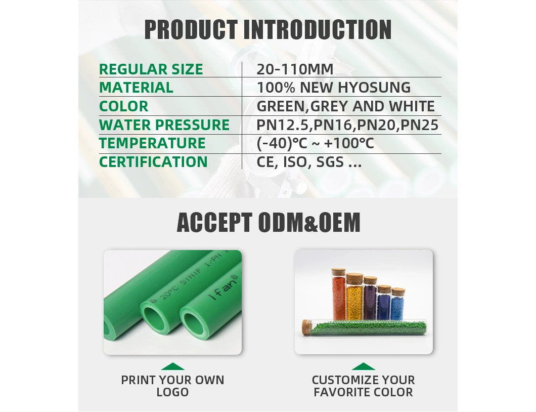 Ifan Wholesale Polypropylene Tube Pn20 Pn25 Plastic PPR Pipe for Water